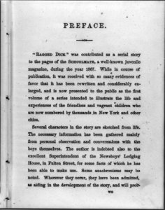 Ragged Dick by Horatio Alger, Jr. (Boston, Loring, 1868)- preface to end (p. 18), no illus. LCCN2006687130