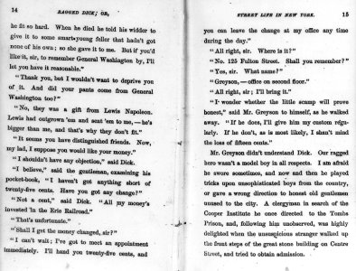 Ragged Dick by Horatio Alger, Jr. (Boston, Loring, 1868)- preface to end (p. 18), no illus. LCCN2006687134