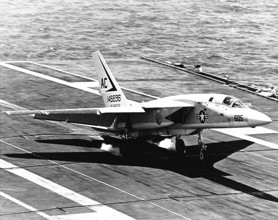 RA-5C Vigilante of RVAH-1 landing on USS Saratoga (CVA-60) in 1969
