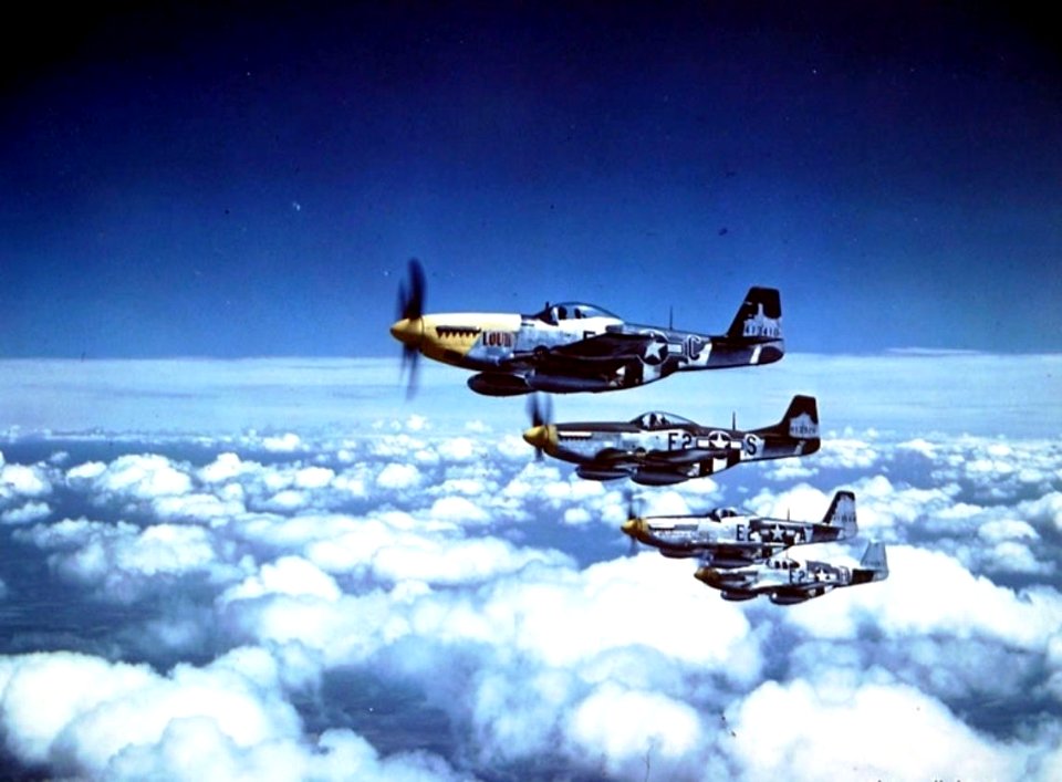 RAF Bottisham - 361st Fighter Group - P-51B Mustangs in Flight