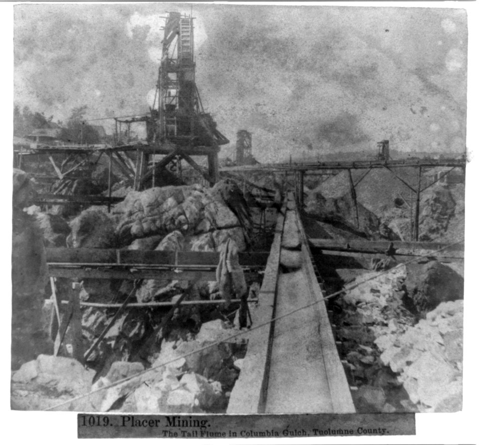 Placer Mining, The Tail Flume in Columbia Gulch, Tuolumne County LCCN2002724189