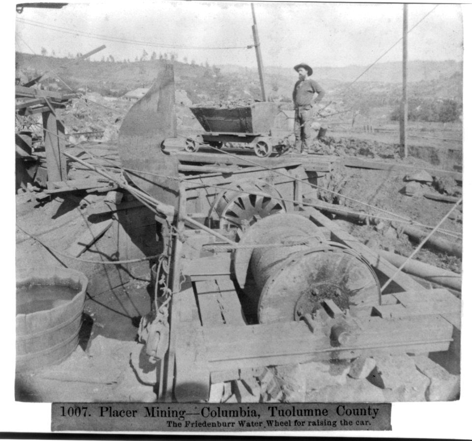 Placer mining-Columbia, Tuolumne County - The Friedenburr Water Wheel for raising the car LCCN2002724181