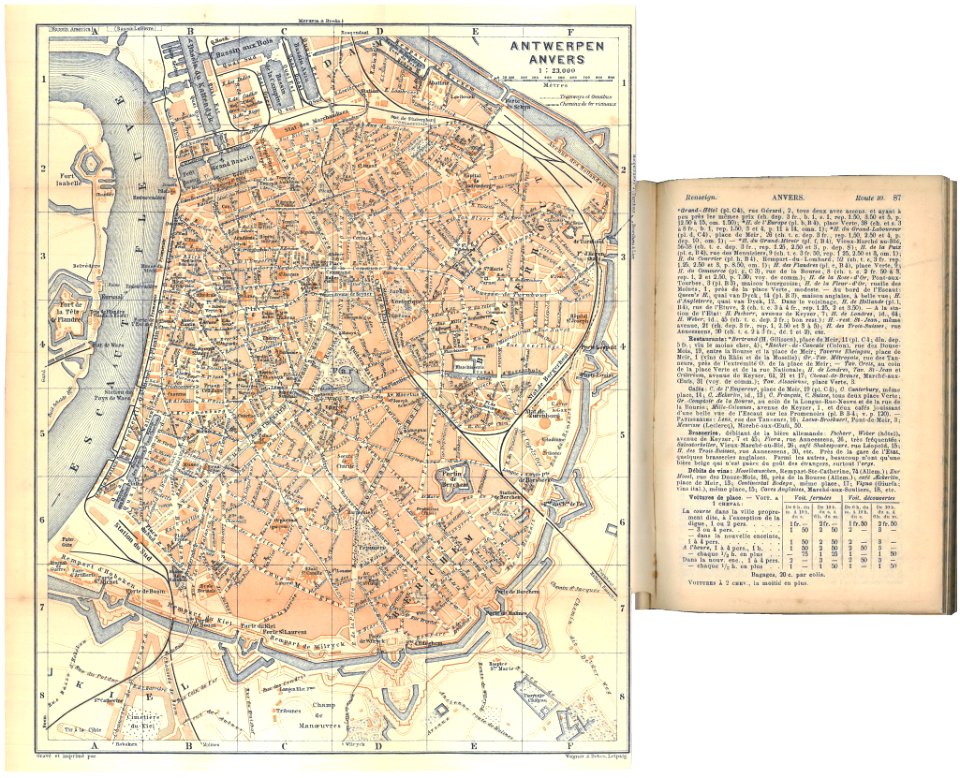 Plan d'Anvers extrait du guide Baedeker Belgique & Hollande 1897