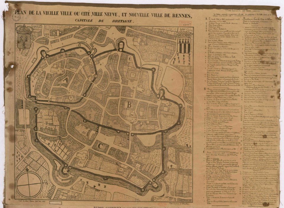 Plan de la vieille ville ou cité, ville neuve, et nouvelle ville de Rennes, capitale de Bretagne (1663)