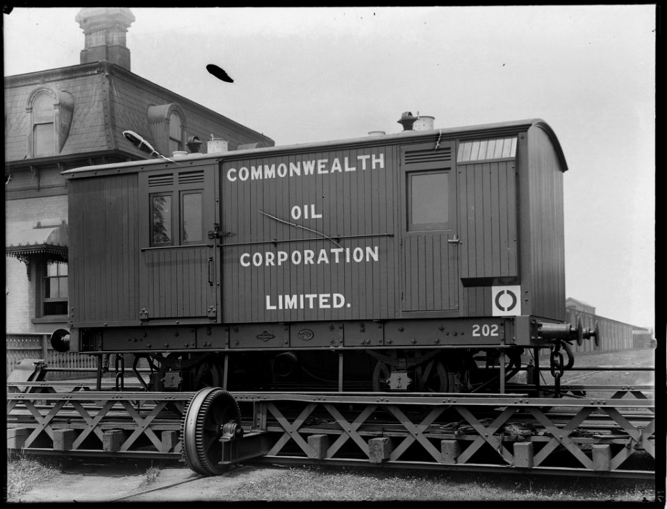 Railway goods van on traverser from The Powerhouse Museum