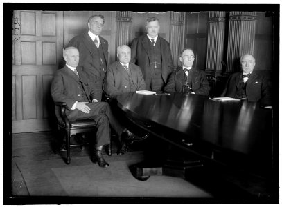 RAILWAY WAGE COMMISSION. CREATED JANUARY 18, 1918 BY DIRECTOR GENERAL OF RAILROADS. SEATED- J.H. COVINGTON; FRANKLIN K. LANE; CHARLES C. McCHORD; WILLIAM R. WILCOX. STANDING- W.A. RYAN; F.W. LCCN2016868853