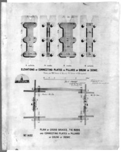 Plan of cross braces, tie rods and connecting plates in pillars of drum of dome LCCN2002717957