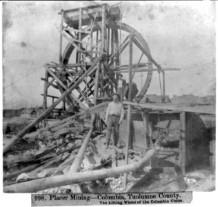 Placer Mining- Columbia, Tuolumne County - The lifting wheel of the Columbia Claim LCCN2002721691