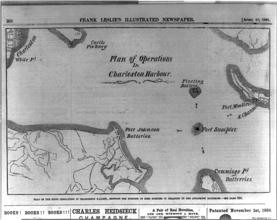 Plan of the siege operations on Charleston Harbor, showing the position of Fort Sumpter (sic) in relation to the attacking batteries LCCN99614161