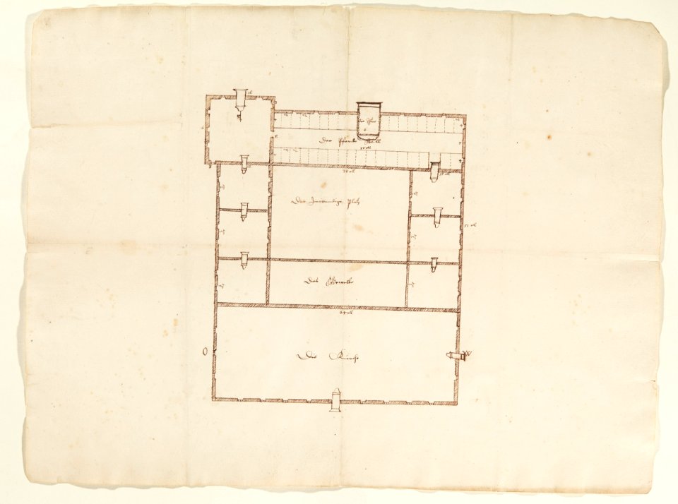 Plan över herrestallet och kyrkan ”die Thür, Det Pferde Stall, Der Inwendige Platz, Das Gewelbe - Skoklosters slott - 98142