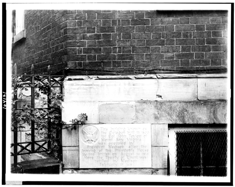 Plaque on exterior of the Octagon House, Washington, D.C. LCCN91783922
