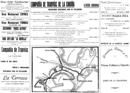 Plano de la red de tranvías de A Coruña a principios del siglo XX por Francisco Panisse