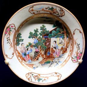 Plate with a view of silk production, Jingdezhen, China, c. 1745 AD, porcelain - Peabody Essex Museum - Salem, MA - DSC05182