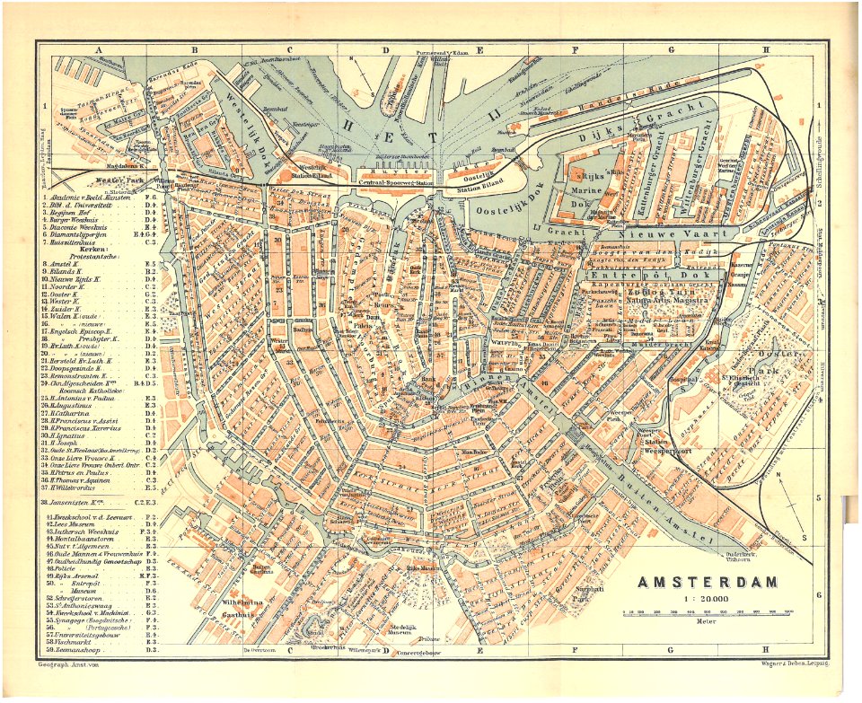 Plan d'Amsterdam — Guide Baedeker Belgique et Hollande. – 1897
