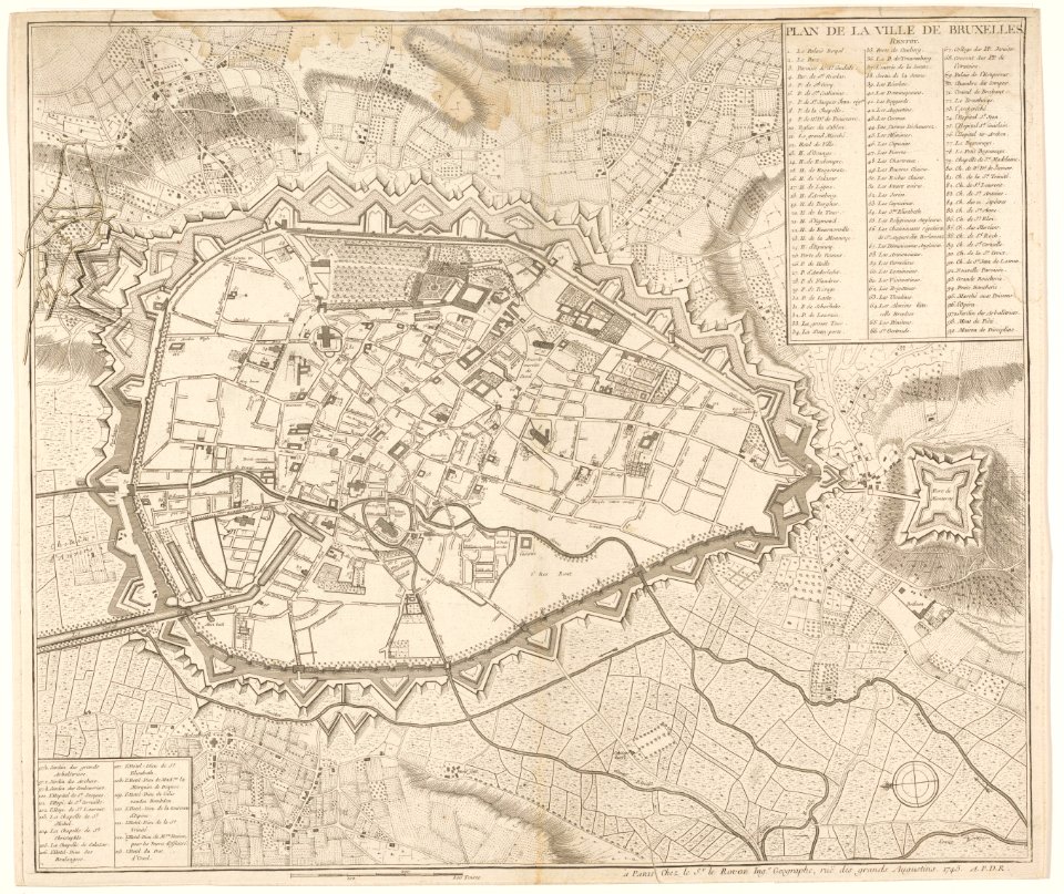 Plattegrond van Brussel Plan de la ville de Bruxelles (..) (titel op object), RP-P-AO-17-72