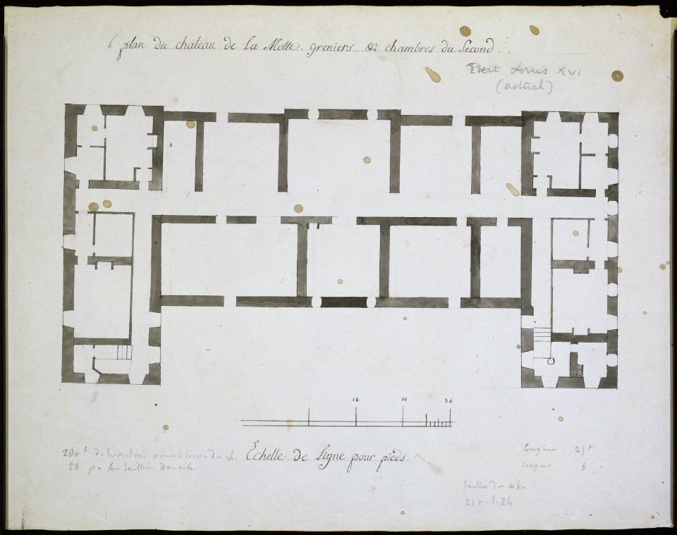 Plan du château de La Motte. Greniers & chambres du second (phbd05 0143)