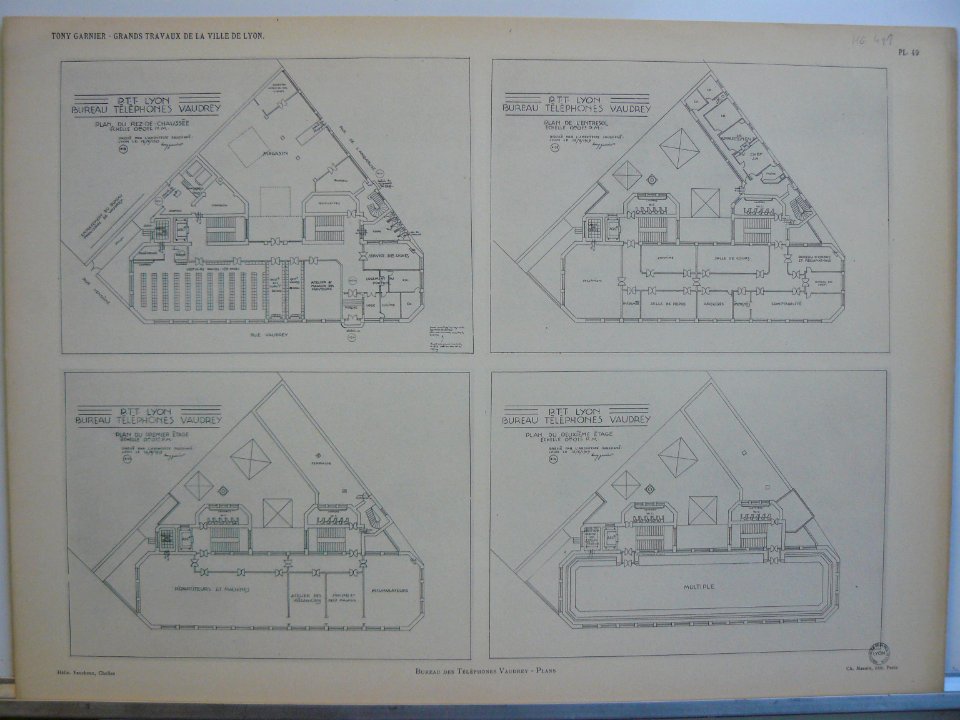 Planche 49. — Bureau des téléphones Vaudrey, plans