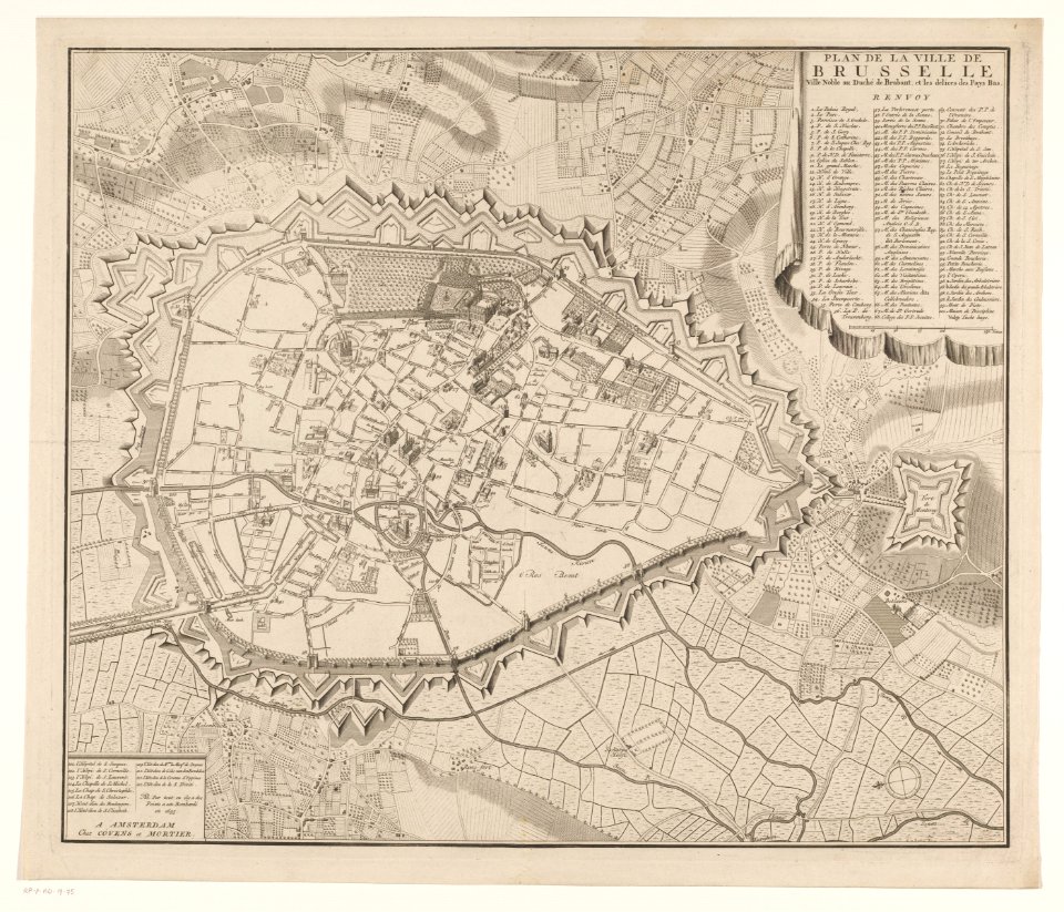 Plattegrond van Brussel Plan de la ville de Brusselles (..) (titel op object), RP-P-AO-17-75