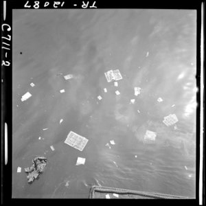 Playing cards, much read magazines and other articles cast overside of PT boat in the Philippines after they have... - NARA - 520916