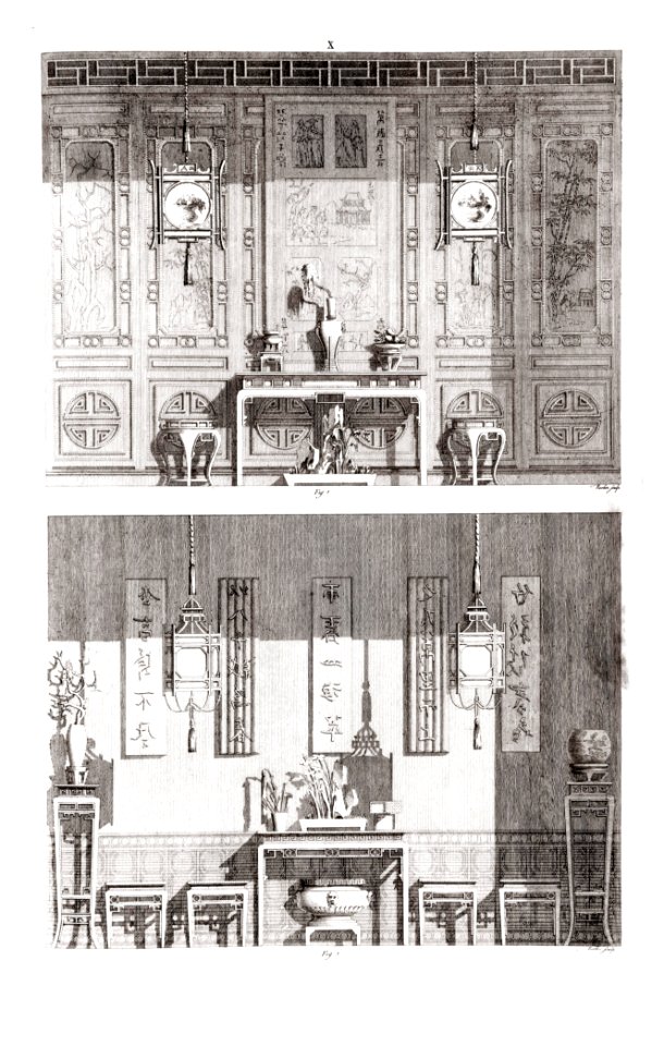Plansch i bok om kinesiskinredning, från 1700-talet - Skoklosters slott - 86215