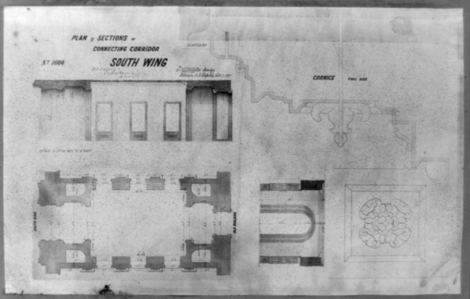 Plan and sections connecting corridor, south wing LCCN2002718301