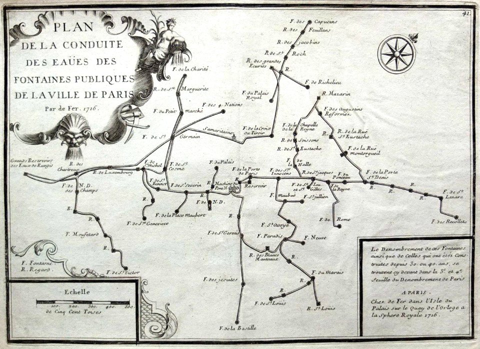 Plan du réseau d'adduction de l'eau publique à Paris au XVIIIe siècle