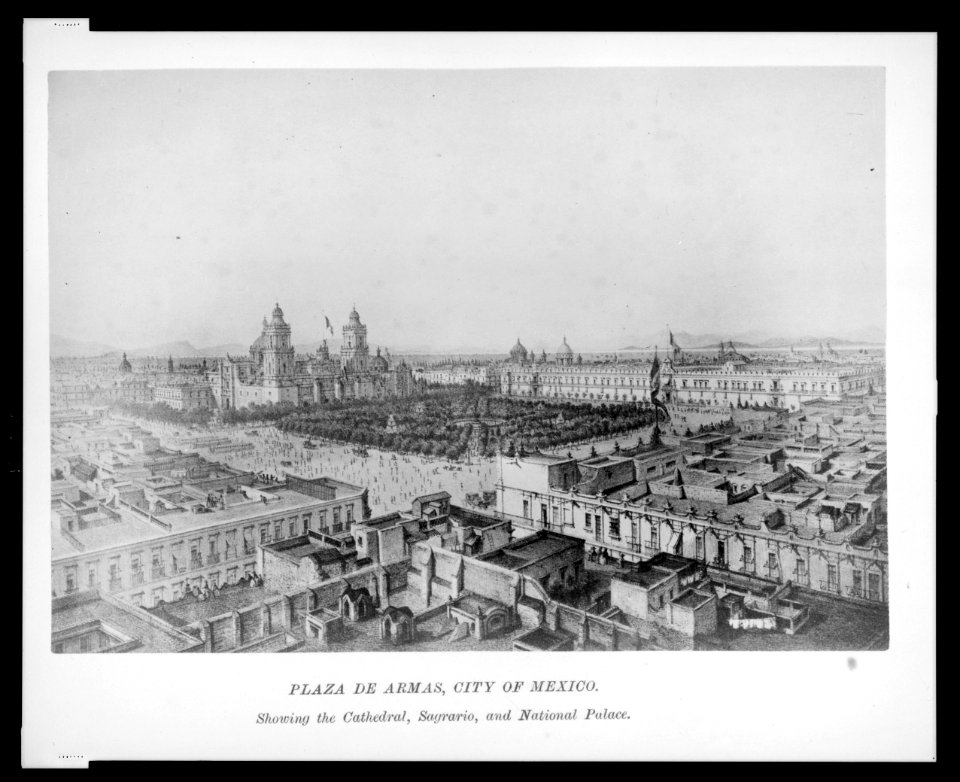 Plaza de Armas, City of Mexico, showing the Cathedral, Sagrario, and National Palace LCCN2005691826