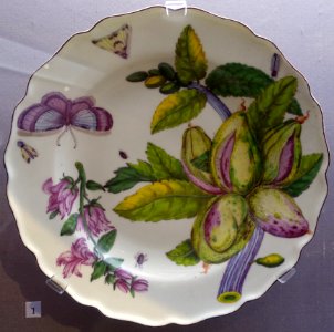 Plate with miniature bananas and campanula, Chelsea porcelain, c. 1755, soft-paste porcelain - California Palace of the Legion of Honor - San Francisco, CA - DSC02950 photo