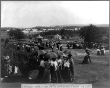 Pleasant View. Visitors on lawn between house and pond LCCN2003655614