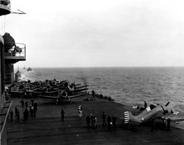 Planes warming up engines on USS Enterprise (CV-6) April 1942 photo