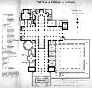 Planta de la Catedral de Santiago. La Catedral de Santiago. Breve descripción histórica con la planta y un diseño iconográfico