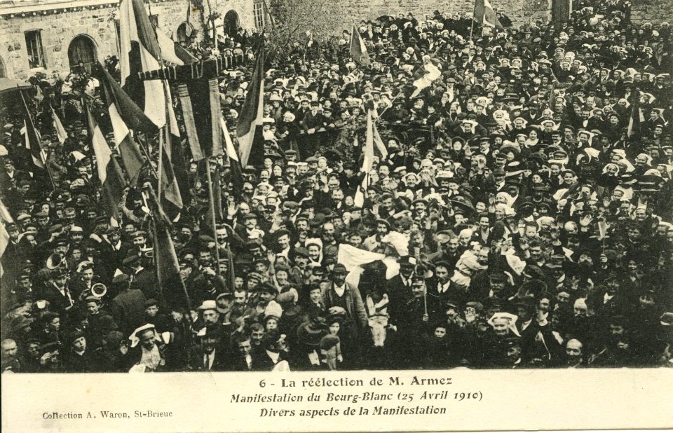 Plourivo. Réélection de M. Armez manifestation du Bourg-Blanc 25 avril 1910 - AD22 - 16FI4456
