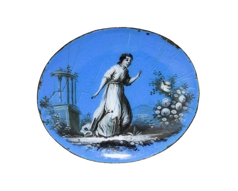 Platta av brons och emalj med kvinnomotiv, 1800-tal - Hallwylska museet - 110370