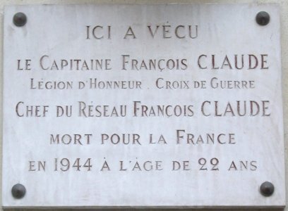 Plaque François Claude, 178 rue de Courcelles, Paris 17