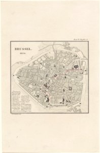 Plattegrond van Brussel met de route van de prins van Oranje, 1830 Brussel. 1830 (titel op object), RP-P-OB-88.092