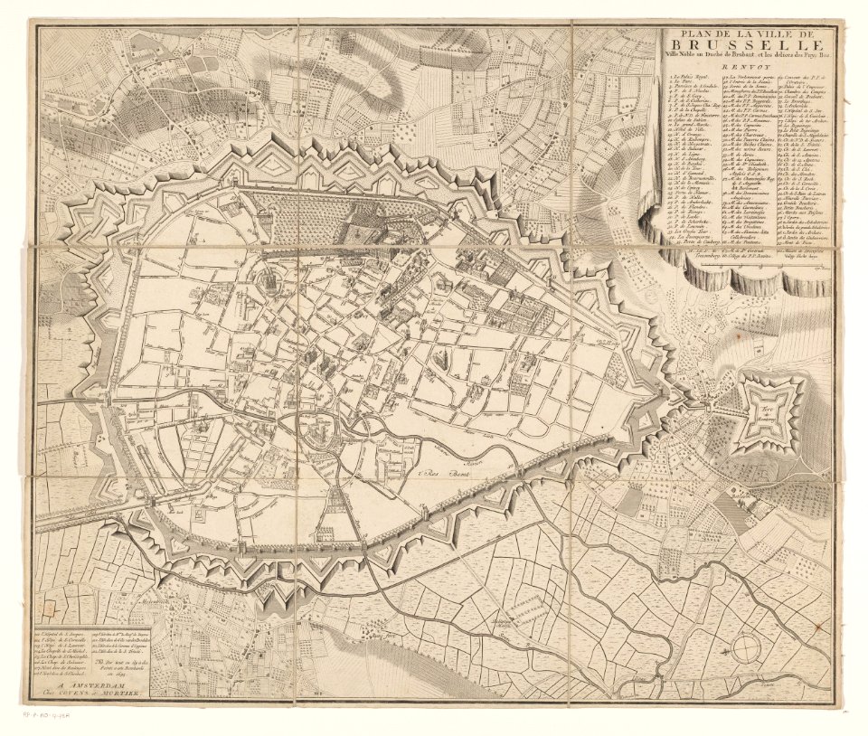 Plattegrond van Brussel Plan de la ville de Brusselles (..) (titel op object), RP-P-AO-17-75A