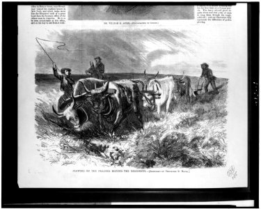 Plowing on the prairie beyond the Mississippi - sketched by Theodore R. Davis. LCCN90712909