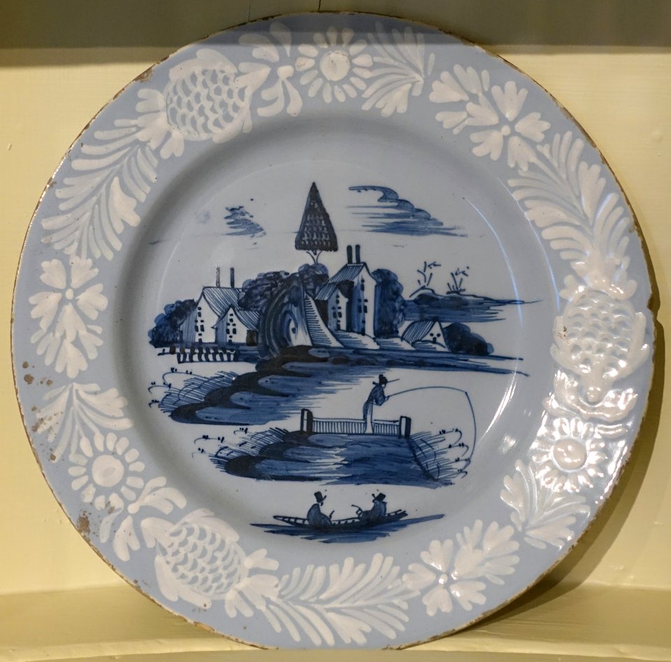 Plate, Bristol, England, c. 1760, tin-enameled earthenware - Concord Museum - Concord, MA - DSC05758