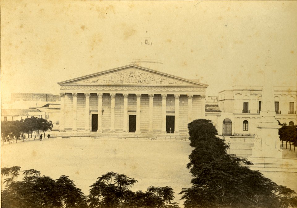 Plaza de la Victoria, Pirámide y Catedral (Gonnet, 1864)