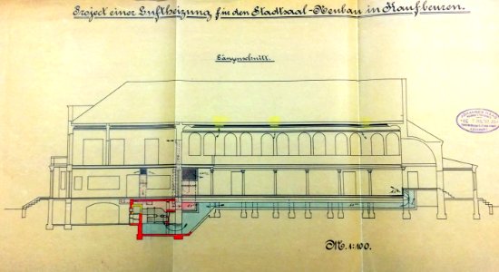 Pläne einer Luftheizung für den Stadtsaal Kaufbeuren