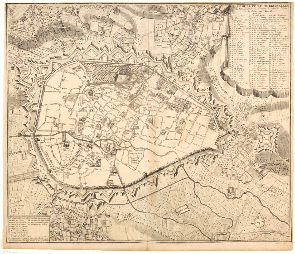 Plattegrond van Brussel Plan de la ville de Brusselles (..) (titel op object), RP-P-AO-17-70