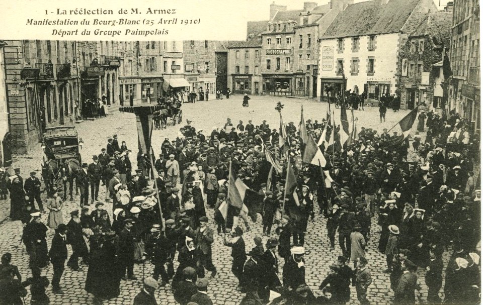 Plourivo. Réélection de M. Armez manifestation du Bourg-Blanc 25 avril 1910 - AD22 - 16FI4451