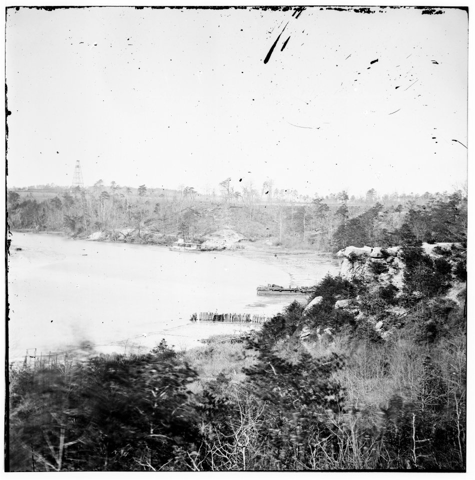 Point of Rocks, Virginia (vicinity).) View along river. Butler's signal tower in distance LOC cwpb.02049
