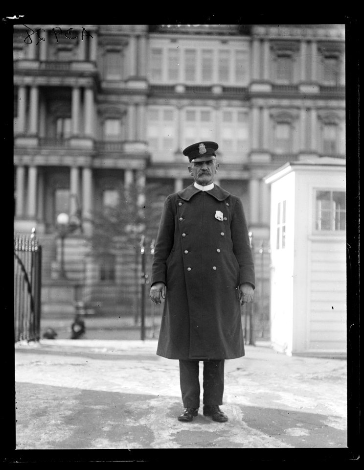 Police Officer at White House; State, War and Navy Building in background. Washington, D.C. LCCN2016891132