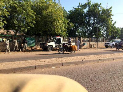 Police officers in front of Ndjamena labour council, Chad, 2016 photo