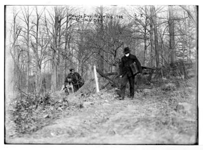 Policeman, police dog, waiting for thief, New York City LCCN2014680002