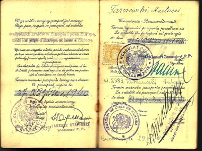 Polish passport extended in 1941 by Righteous Among the Nations Chilean diplomat Samuel del Campo