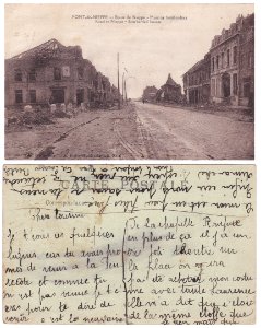 PONT DE NIEPPE Route Nationale -maisons bombardées . carte postale