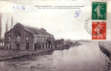 PONT-DE-NIEPPE - La Lys et les usines bonbardées-The river Lys and the bombarded manufactories photo