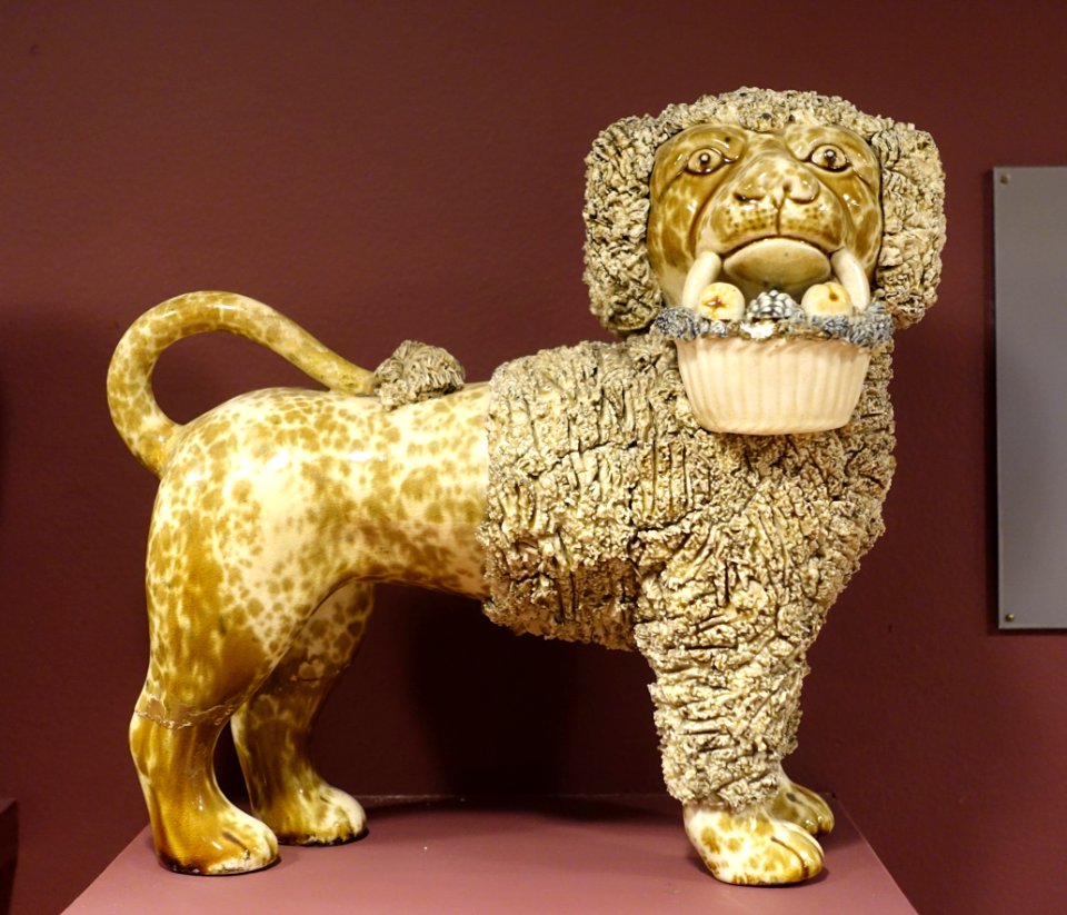 Poodle figure, United States Pottery Company, 1847-1858, flint enamel glaze - Bennington Museum - Bennington, VT - DSC09016
